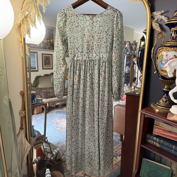 Altar'd State Sage Pastel Green Floral Long Sleeve Ruffle Maxi Dress - Picture 10 of 10